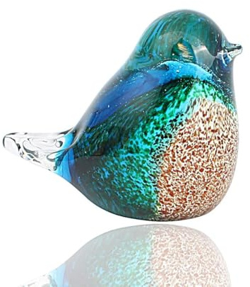 Bluebird Craft Lifelike Sculpture Paperweight - Hand Blown Glass Animal Decorations for Bathroom, Office Table - Artistic Gifts for Birthday, Family Party Ornaments