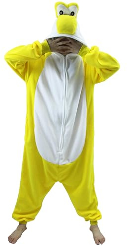 Costume da Dinosauro Giallo Taglia M Pigiama Kigurumi Tuta Onesie Unisex per Adulti Pigiama Intero Invernale Halloween Carnevale Natale Pasqua Abbigliamento Casa Donna Uomo Coppia