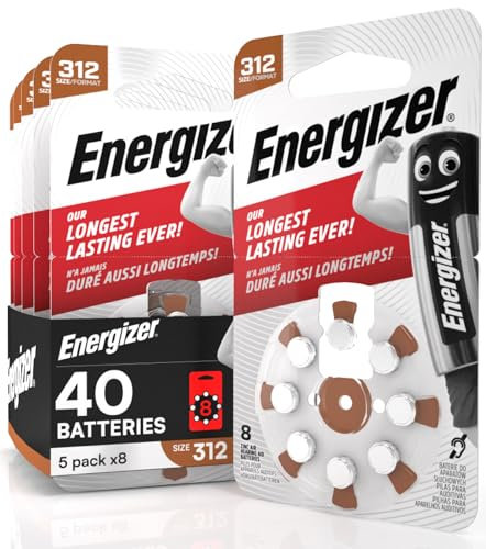 40 Batterie Acustiche Energizer per Apparecchi Acustici Auricolari Misura 312 Marrone - 5 Blister da 8 Pile