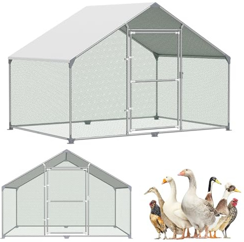 SUBTLETY 3x2x2m Metall Hühnerstall Begehbar mit 6m² Lauffläche, Tür & Riegel & PE Dach, Freigehege Geflügelställe Außengehege Hühnerhaus für Hühner, Kleintiere & Pflanzen