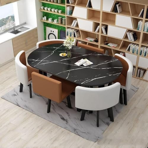 6 Personen Büro Empfang Konferenz Esstisch Set für Küche/Konferenzraum Dunkelbraun Platzsparendes Design für Verhandlungstisch und Konferenztisch