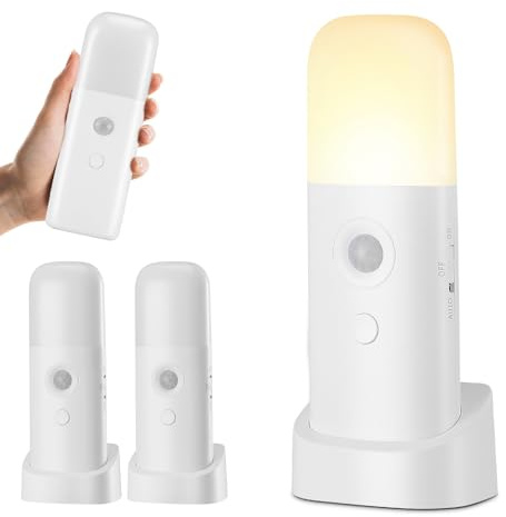 Luqixcey 2 Pack Motion Sensor Night Light, 2000mAh Rechargeable Energy Saving Flashlight, Adjustable White & Warm Light, 5 Brightness Levels and 3 Modes, for Kids Adults Home Power Failure
