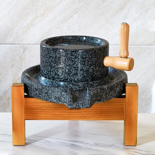 Mulino a Pietra Mulino in Pietra Liscia per Impieghi Gravosi con Supporto, Macchina per Il Latte di Soia Manuale in Granito Naturale, Macina Cereali Secchi/ Umidi, Mulino per Cereali a Manovella(M)