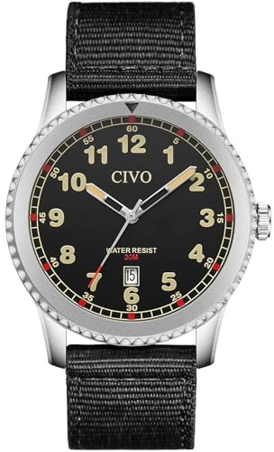 CIVO Uhren Herren Schwarz Militär: Analog Quarz Herrenuhr Militärzeit Wasserdicht Datum - Armbanduhr Herren Nylon Armband für Sport Outdoor