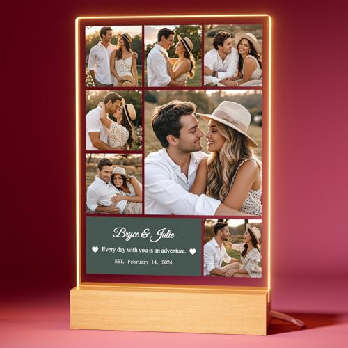 Bemaystar Regalos San Valentin Hombre Mujer Fotos Personalizadas Regalo con Luz, San Valentin Regalos Mujer Hombre, Lampara Personalizada con Foto Regalo para Madre Padre Amiga, 7 Fotos