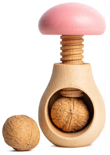 Creative Home Casse Noix Casse-Noisette en Bois Rose | Broyeur Manuel pour la Cuisine | 10 x 7 cm | Forme de Champignon | Hêtre Naturel | avec Mécanisme à Vis | Solide et Durable