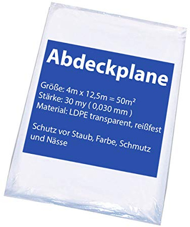 1x Baufolie Malerplane Abdeckfolie 4x12,5m Malerfolie 30my Plane