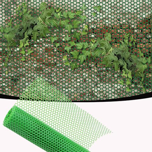 Kunststoff-Zaunnetz für Kletterpflanzen, verrottungssicher, grünes Netz mit 1,8 cm Löchern, robuster Gitterzaun für Garten, 1 m x 14 m