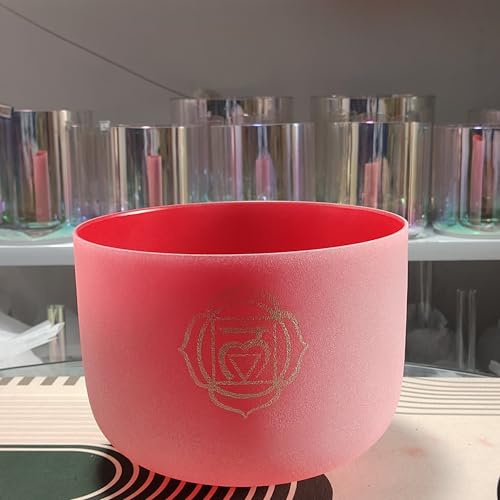 Chakra-Design, 432 Hz, C-Wurzelchakra, Quarz-Kristall, Klangschale für Meditation, Yoga und Entspannung, 25,4 cm, Rot