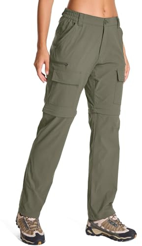 Jessie Kidden Pantaloni impermeabili da donna, per camminare, escursionismo, cargo, convertibili, leggeri, ad asciugatura rapida, protezione UV UPF 50+, zip off Capri, Verde chiaro, 40