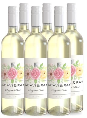 SCAVI & RAY Weißwein Sogno Fiori 6 x 0,75L - lieblicher, italienischer Sommerwein mit blumig-frischen Aromen von Birne und Orange, 9,5% vol. - für elegante Anlässe