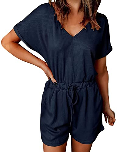 Generisch Latzhose Damen schwarz Jumpsuit Hosenanzug schwarz weiß Overall leicht Einteiler Jumpsuit elegant Pinke Arbeitslatzhose Overall Baby (Navy, M)