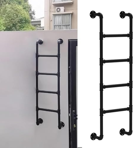 Escalera de metal negro de hierro para fuegos de pared, 100 300 cm, capacidad de 330 libras, escalones antideslizantes, escalera de seguridad resistente para techo al aire libre/garaje, tamaño