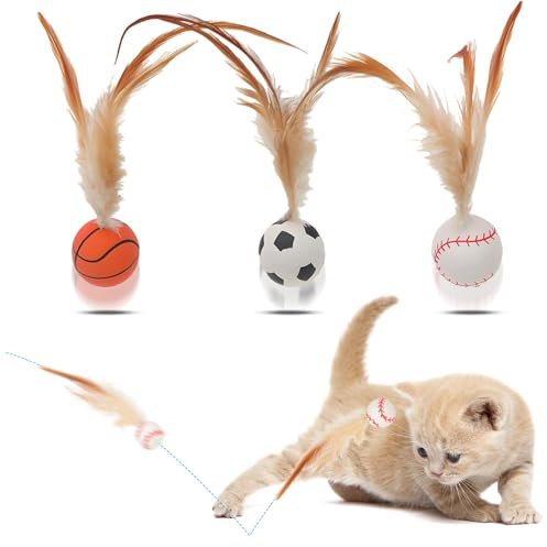 YZZT 3 juguetes interactivos de bolas para gatos, juguete interactivo de plumas para gatos de interior, juguetes interactivos de pelota para gatos, juguetes de chat para gatos de interior, juguetes de