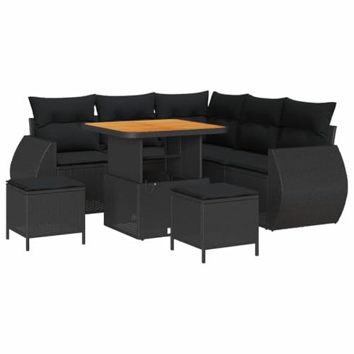 vidaXL Gartensofa-Set 8 pcs Schwarz Poly-Rattan, Garten und Terrasse, robuster modularer Stil, Loungemöbelset, Rattansofa, Akazienholz, wetterfest