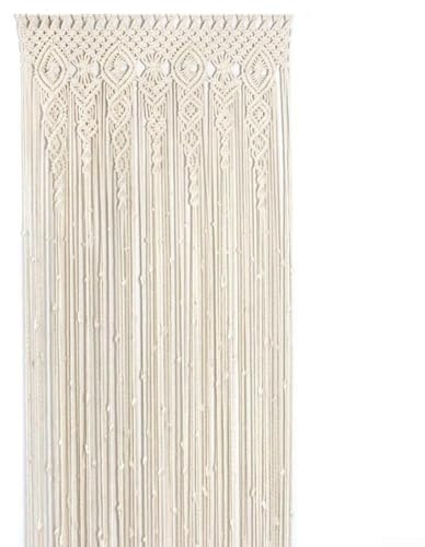 Cortina bohemia de algodón para puerta, tejida a mano, para colgar en la pared, macramé, ventana, tapiz separador de habitación, decoración de arco, 100 x 200 cm, beige (90 x 180 cm)