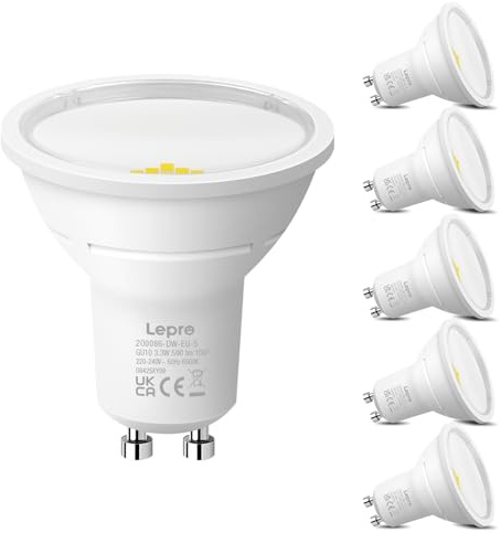 Lepro Ampoule LED GU10 Class A, 590lm Blanc Froid 6500K, 3.3W Équivaut de 50W, Spot LED GU10, 100° Faisceau Large, Ampoules GU10 Non Dimmable Économie d'Énergie, Lot de 5