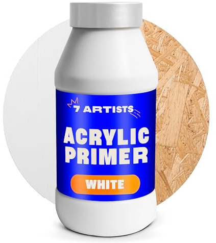 7 Artists Acrylic Primer Weiß 1000 ml – Acryl Gesso Grundierung für Leinwand, Holz, Papier, Stein | Primer Acryl Grundfarben | Acrylic Gesso für Acrylfarben, Ölfarben, Aquarellfarben