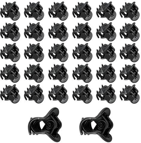 32 Piezas Juego Pinzas Pequeñas Pelo, Pinzas Plástico negro, 1,4 cm Accesorios con Asa, Pinzas Pelo con Diseño Asa Ergonómica,Superficie antideslizante y sujeción suave