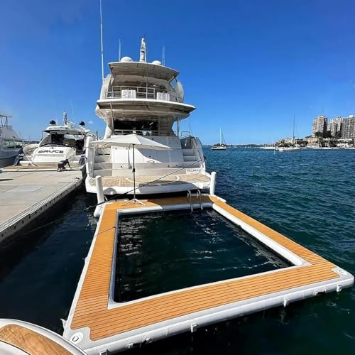 Water Trampoline, Fishing Platform Ocean Pool Non-Slip Inflatable Floating Island Dock Platform with Net for Summer Ocean Paradise