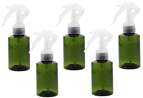 OUNONA 5pcs 100ml Plastic Spray Bottles with Fine Mist Trigger Sprayer, Green Square Refillable Dispensing Bottles for Gardening Cleaning and Beauty Use
