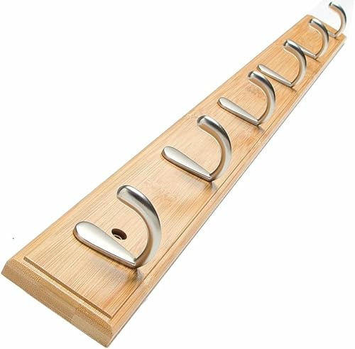 Bamboo Wall Hook Rack - 6 Natural Towel Hooks for Bedroom & Bathroom - Stylish Home Decor Space-Saving nizer Durable and Eco-Friendly Design