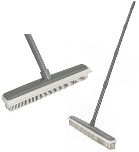 BH | Rubber Broom with 1.2m Long Handle | Pet Hair Removal Broom | Adjustable Handle | Silicone Carpet Brush for Removing Cats, Dogs Hair, Tiles, Kitchen, Floor Cleaning Sweeping Brush - by BEST HOUSE