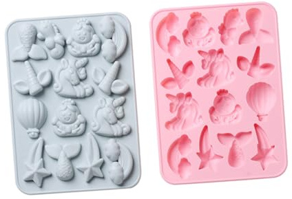 FONDOTIN Silicone Unicorn Mermaid Tail Mold 2pcs Baking Fondant Biscuit Moulds for Cake Decorating DIY Pastry Tools UK Random Color