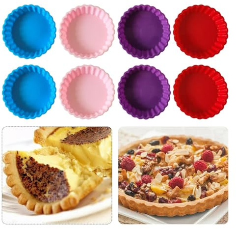 8 Pcs Silicone Cupcake Cases, Non-Stick Round Quiche Molds Cupcake Muffin Tray Baking Molds, Reusable Baking Cups Pan Tart Molds for Muffin, Quiche, Pie, Tart, Random Color
