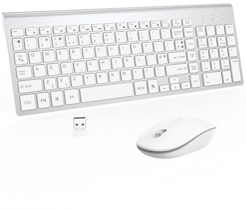 GALENMORO QWERTY UK - Set tastiera e mouse wireless, USB, compatto, Ergomomic, sottile, silenzioso, a basso profilo, portatile, con tastierino numerico e mouse, per computer, PC, laptop, Surface TV