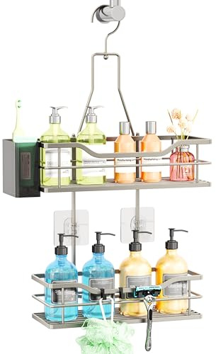 SWTYMIKI Edelstahl Duschablage zum Hängen - mit 360° rotierendem Haken | 2-Tier Duschregal zum Hängen, rostfreiem Duschregal Hängend Organizer Hängend für Shampoo, Conditioner, Toilettenartikel