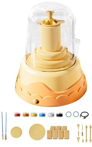 perfeclan Mini tornio per ceramica fai da te, creatore di argilla portatile, regalo di compleanno, strumenti per pittura e intaglio, tornio per ceramica per, Giallo