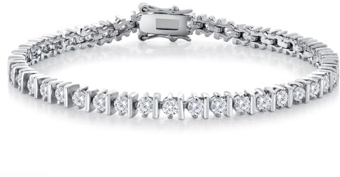 Gem Stone King 3MM Round White Cubic Zirconia Classic Tennis Bracelet For Women | 7 Inch