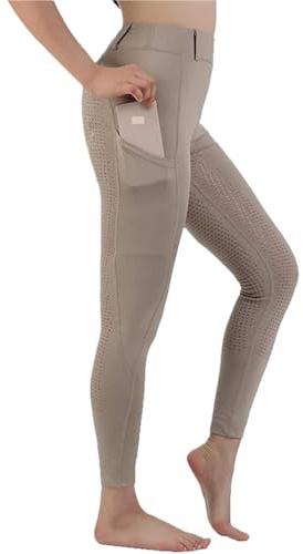 Vollbesatz Reithose Aus Silikon Anti-Pilling Reitstrumpfhose Damen Reitbekleidung FüR Damen(Khaki,M)
