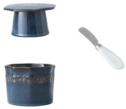 GLigeT Versatile Butter Dish Ceramic with Lid for Kitchen Countertops Soft with Knife Practical(Blue)