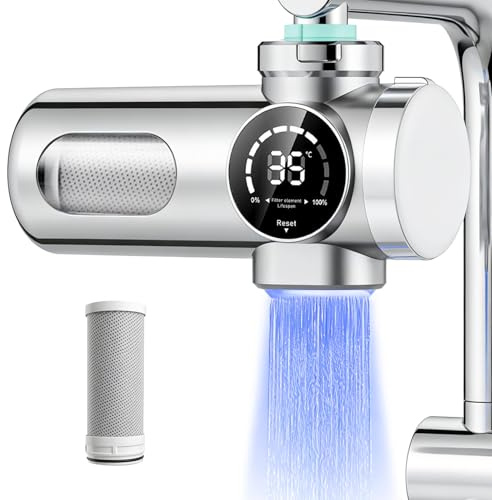 Filtro de agua para grifo con indicador LED, filtro de agua para grifo, filtro de agua potable elimina cloro, metales pesados y cal, esterilización UV, filtro de agua del grifo (con filtro) para