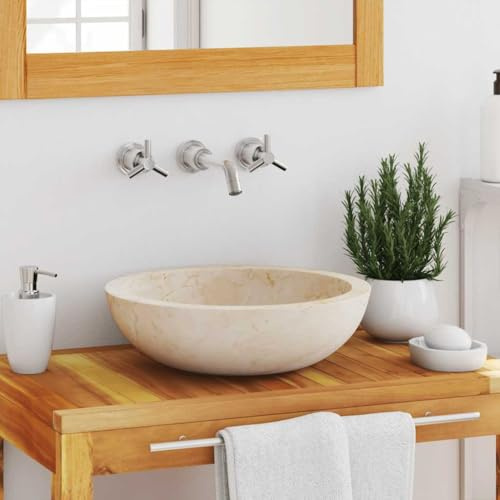 Mokuyary Waschbecken 40x12 cm Marmor Creme Aufsatzwaschbecken Waschtisch Waschplatz Handwaschbecken Waschschale Aufsatzbecken Becken Badezimmer