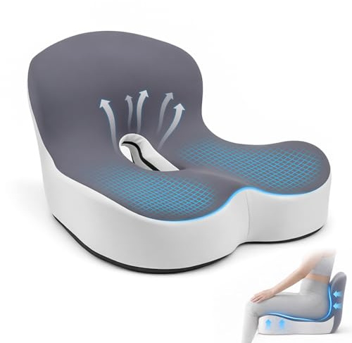 Snovire Orthopädisches Sitzkissen mit Rückenlehne, Ergonomisches Rückenstützkissen aus Memory-Schaumstoff, Steißbeinkissen, Stuhlkissen für Bürostuhl, Autositz, Rollstuhl, Büro, Auto, Grau