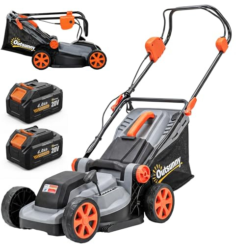 Outsunny Tondeuse à Gazon sans Fil 18V x2 - Moteur Brushless 700W, 2x4.0Ah Batteries pour 400m², Largeur 34cm, 6 Hauteurs 25-75mm, Mulching Silencieux, Gris Clair