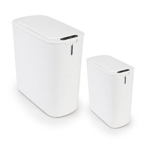 BESCH Pack de 2 Cubos de Basura Cuadrado para Baño 29.5x14.5x27.5cm de 11L y 32.5+17.5+37cm de 20L con Tapa Sensor de Movimiento - Papelera Inteligente para Oficina, Habitación, Cocina de Color Blanco