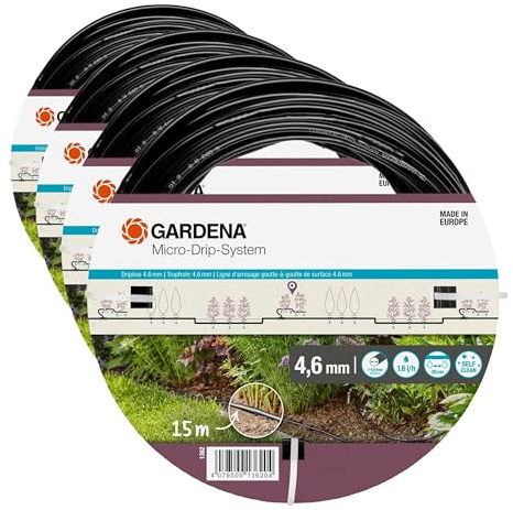 Gardena Micro-Drip-System Acryl Tropfrohr Oberirdisch 4,6m (3/16 Zoll): Tropfschlauch Zum Oberirdischen Verlegen, Wassersparend, Hochflexibel, 15m (1362-20) (Packung mit 4)
