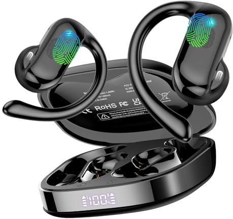 DUSONLAP Wireless Earbuds, Bluetooth 5.4 Open Ear Headphones with Ear Hooks, 42H HiFi Stereo Open Ear Earbuds with Clear Calls, IPX7 Waterproof Lightweight Sport Earphones for Sport/Running/Gym/Black
