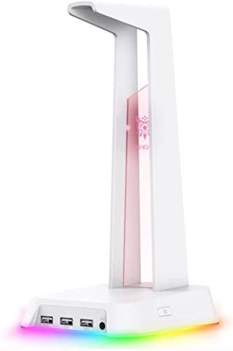 FLYIODFCXV Headphone stand, RGB Gaming Computer Headset Desktop Display Holder Luminous Logo(Bianco)