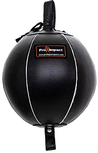 Pro Impact Genuine Leather Double End Boxing Punching Bag - Speed Striking & Dodge Training Ball - Includes Cords & Hooks for Gym Workout MMA Muay Thai (7 Inch)