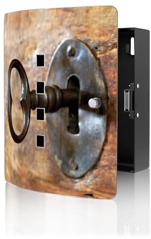 banjado Design Schlüsselkasten aus Edelstahl für 10 Schlüssel - Schlüsselschrank zur Schlüssel Aufbewahrung 24 x 21,5 x 7cm groß mit praktischem Magnetverschluss - Motiv Schlüssel
