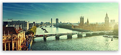 ge Bildet Bild auf Leinwand | Westminster in London - UK in 120x50 cm als Panorama Wandbild XXL | Wand-deko Dekoration Wohnung modern Bilder | 1250