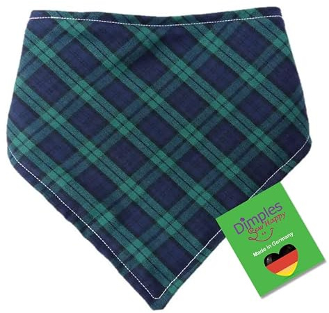 Dimples Hundehalstuch - Schottenkaro blau grün kariert - Bandana, Dreieckstuch, Halstuch für kleine mittlere und grosse Welpen und Katzen - Hunde Tier Besitzer Geschenk - Handgemachtes Accessoire 40cm