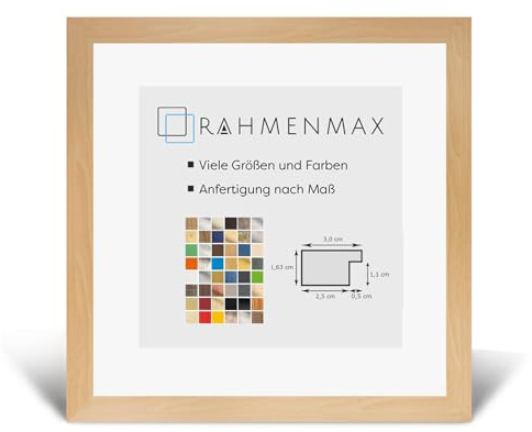 RahmenMax® Morena Bilderrahmen Holz 28x28 cm zum Aufhängen/Bilderrahmen Maßanfertigung möglich/MDF Posterrahmen/Bilder Rahmen in Buche Dekor mit 1mm Antireflex Acrylglas/Puzzle Rahmen