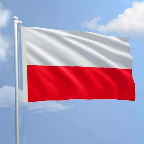 Bandiera Polonia 100 x 150 cm in Poliestere Nautico Ignifugo 115 g/mq per Uso Interno ed Esterno con Finiture Professionali, Doppie Cuciture, Corda e Guaina, Colori Brillanti e Duraturi