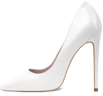 GENSHUO - Scarpe décolleté da donna, con tacco alto a spillo, stile sexy, slip on, da festa,bianco, 41 EU(11 US)